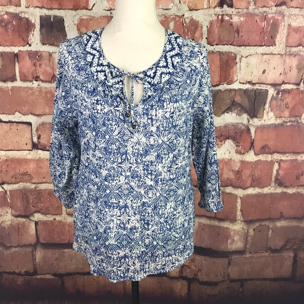 Lucky Brand Peasant Embroidered Top NWT